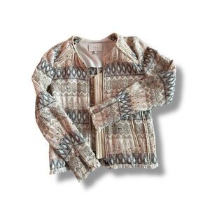 IRO Paris Woven Moto Jacket – Cream/Teal – Size 1